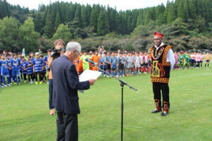 Ceremony of donation of soccer uniform to children in ameroon